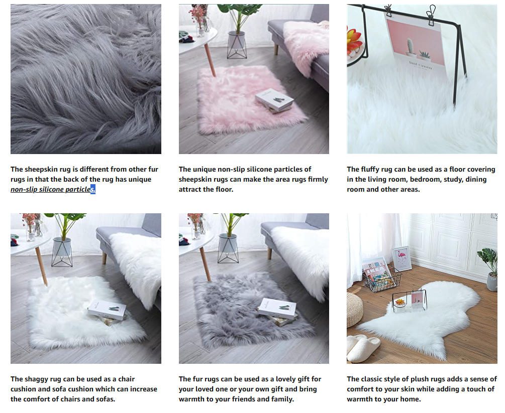 Faux Fur Rug Sheepskin Shag Fluffy Fuzzy Rugs for Bedroom Bedside Bed Floor Living Room Plush High-Density Cushion Carpet Super Sofa Cover