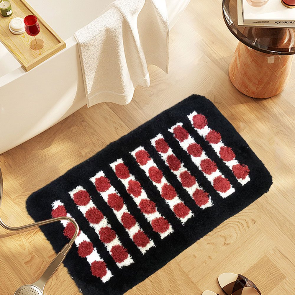 Vintage Black & Red Geometric Tufted Carpet Non-slip Backing Water Absorbent Party Living Room Bathroom