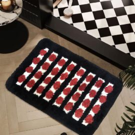 Vintage Black & Red Geometric Tufted Carpet Non-slip Backing Water Absorbent Party Living Room Bathroom