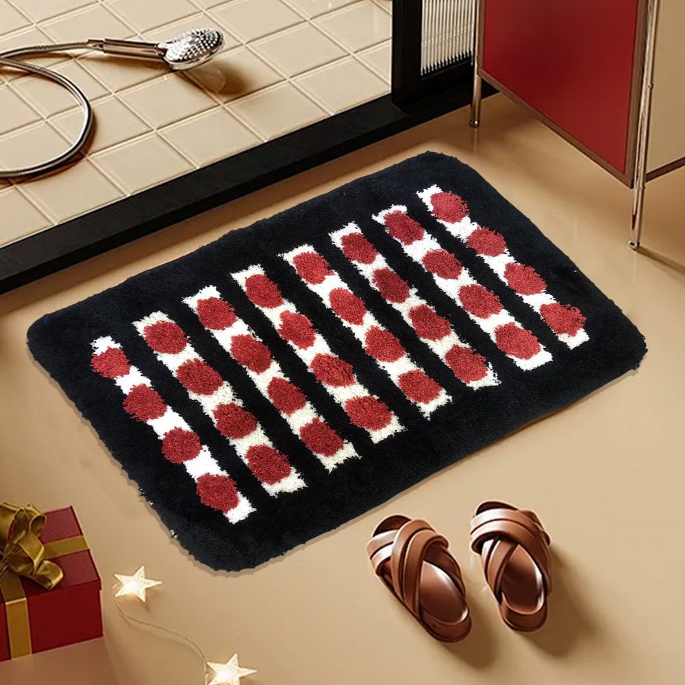 Vintage Black & Red Geometric Tufted Carpet Non-slip Backing Water Absorbent Party Living Room Bathroom