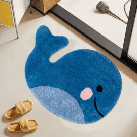 Blue Bathroom Rugs Whale Bath Rug Cute Non Slip Mat Washable Microfiber Terry Water Absorbent Farmhouse Floor Mat for Kids