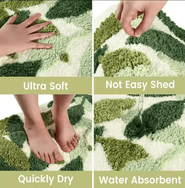 2025 New Design Leaf Machine Washable Bathroom Rugs Soft Shaggy Absorbent Bath Rugs Non-Slip Microfiber Bath Floor Mats