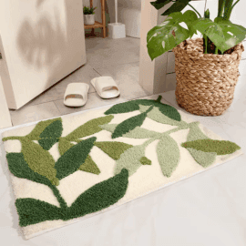 2025 New Design Leaf Machine Washable Bathroom Rugs Soft Shaggy Absorbent Bath Rugs Non-Slip Microfiber Bath Floor Mats