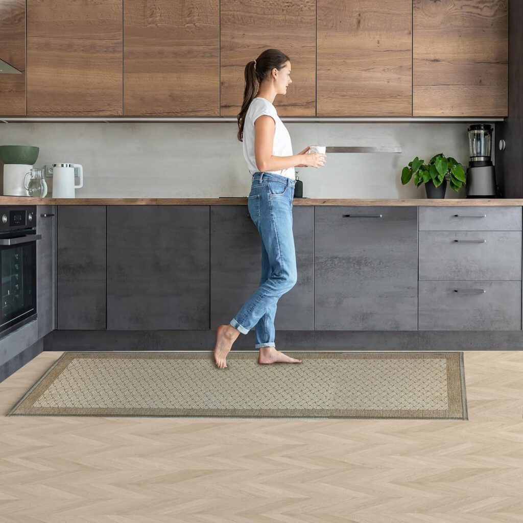Kitchen Rugs and Mats Non Skid Washable - Non Slip Absorbent Kitchen Runner Rugs for Floor Herringbone Patterned Carpets